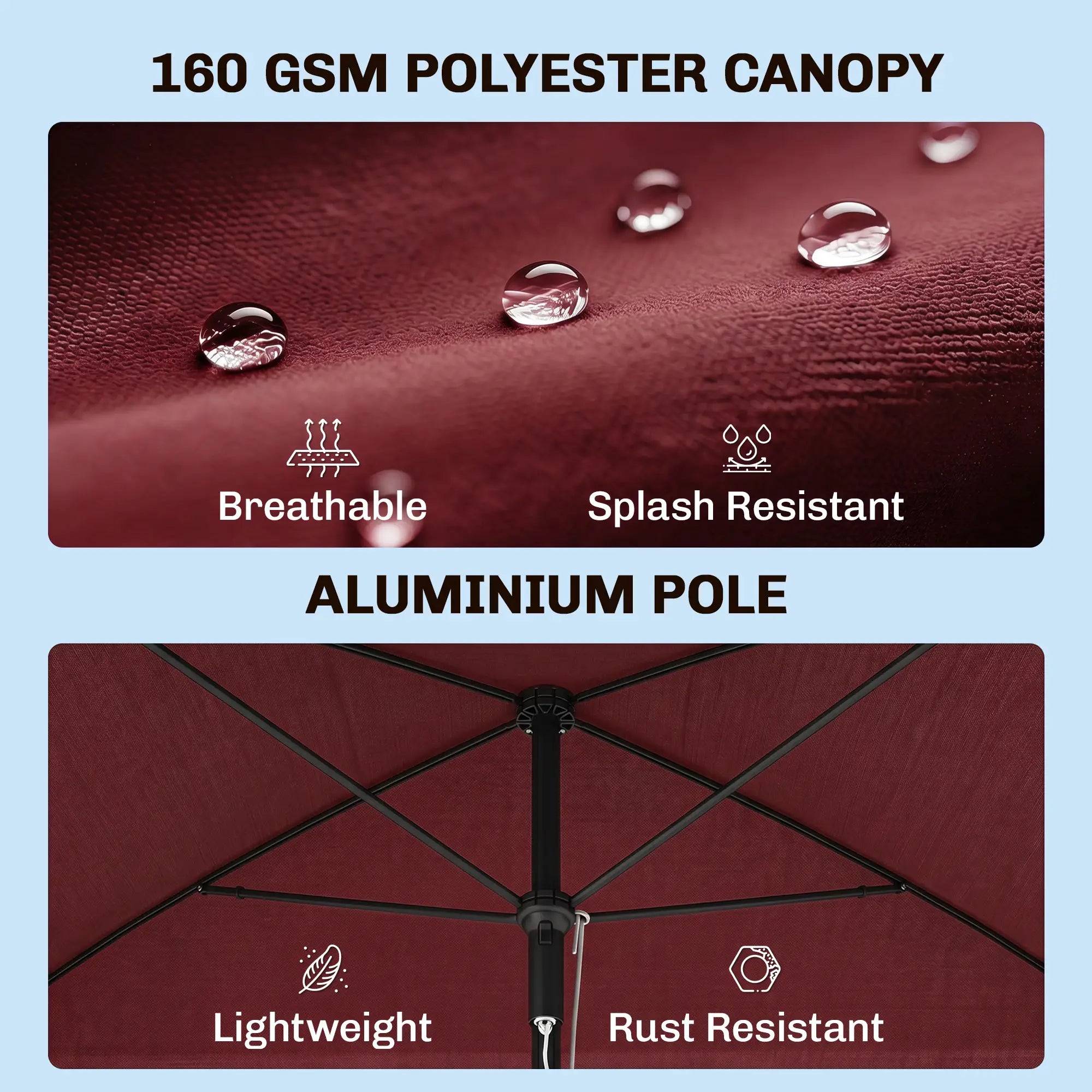 6.5x4ft Rectangle Patio Umbrella, Tilt Adjustable, Wine Red Sun Umbrellas at Gallery Canada