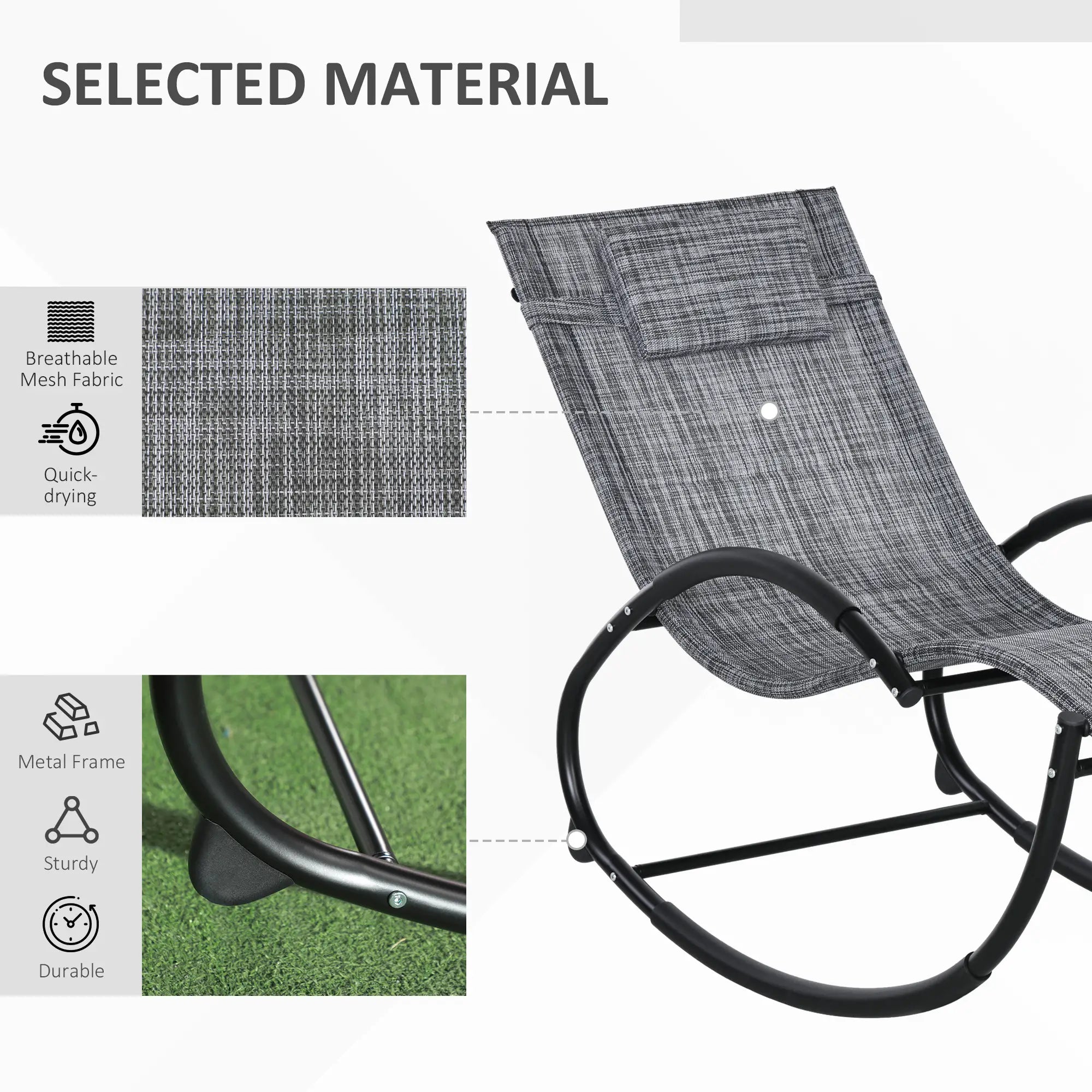 Outdoor Rocking Chair, Zero Gravity Rocker with Mesh Seat, Padded Pillow, Grey Outdoor Rocking Chairs at Gallery Canada