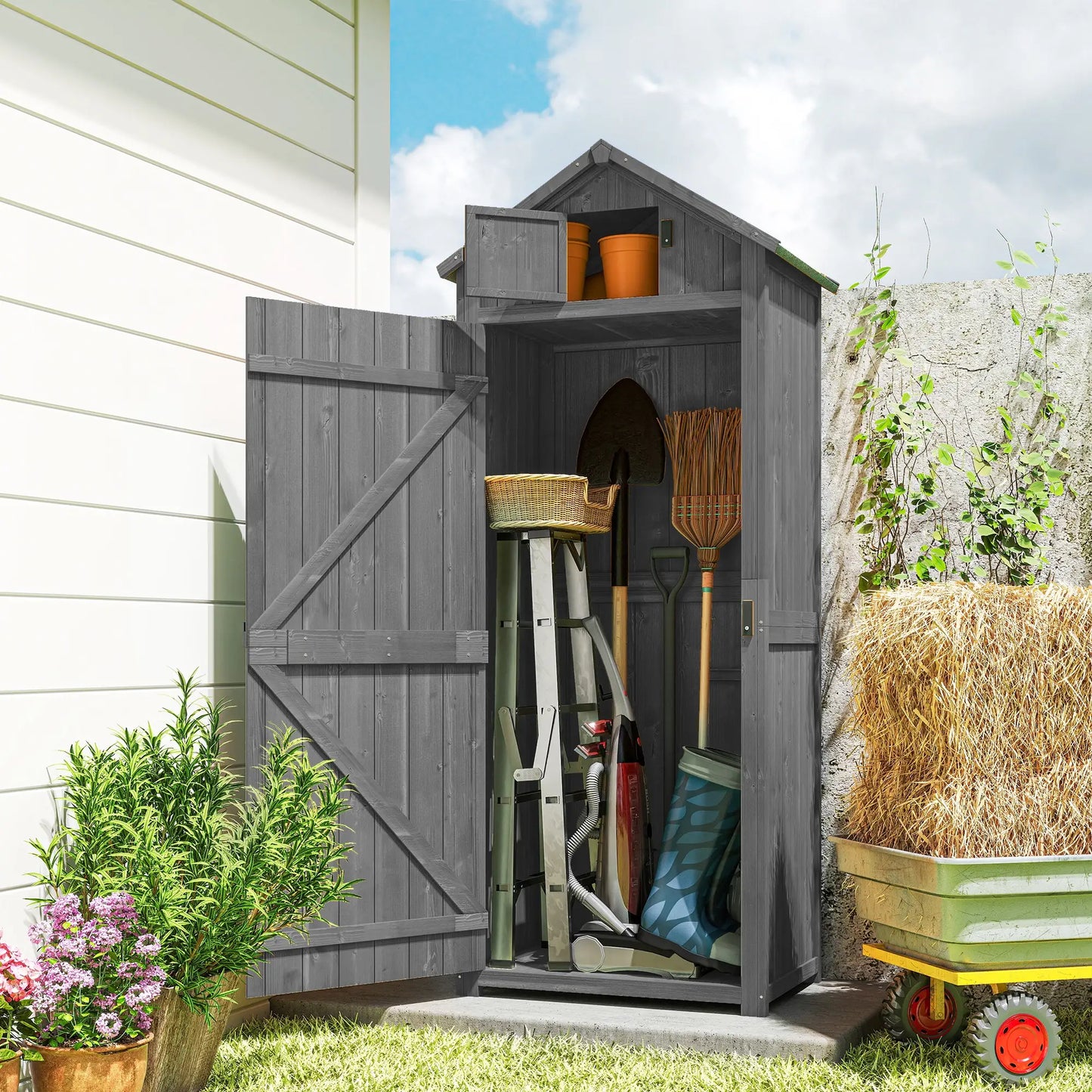 30" x 21" x 71" Garden Storage Shed, Water-Resistant, Grey Sheds at Gallery Canada