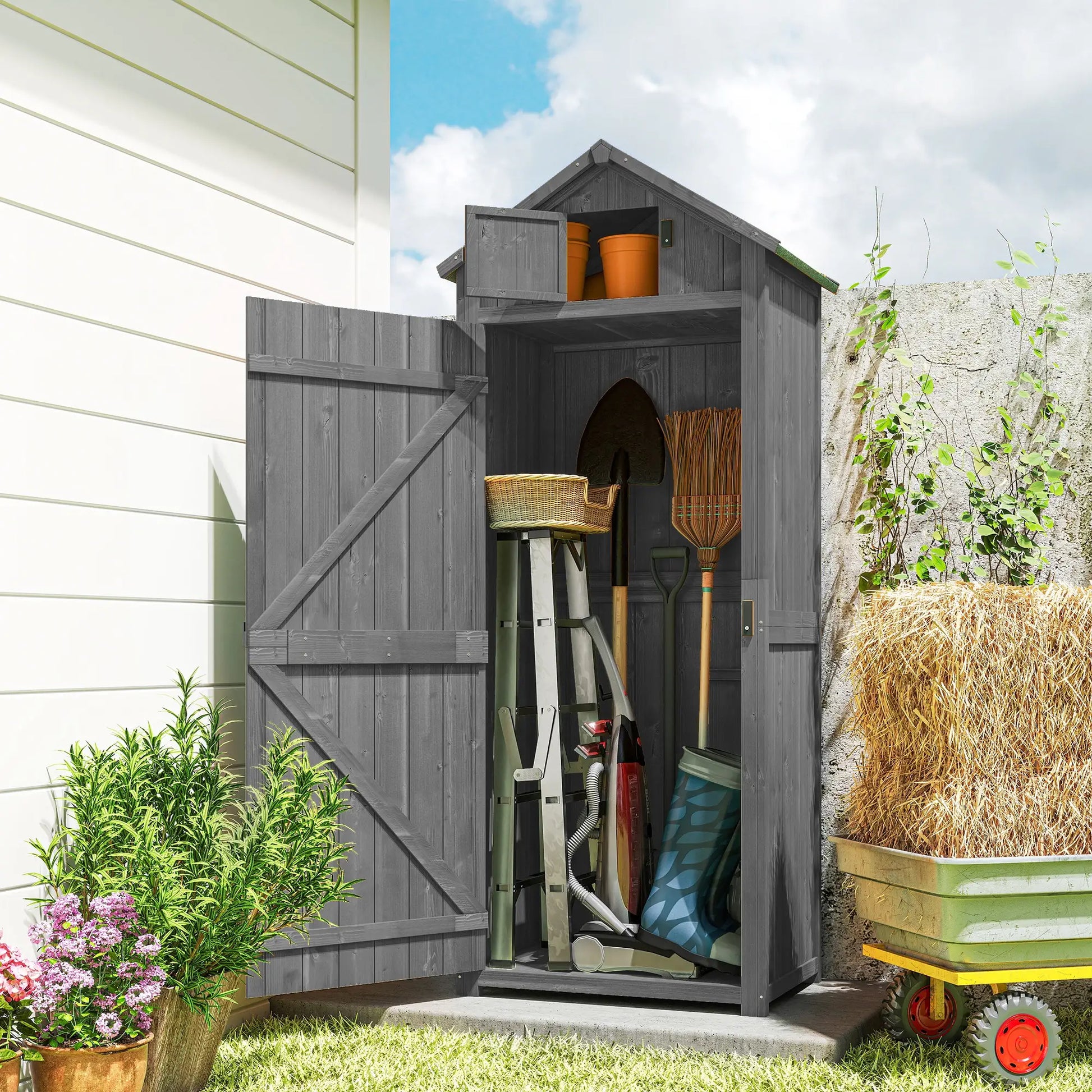 30" x 21" x 71" Garden Storage Shed, Water-Resistant, Grey Sheds at Gallery Canada
