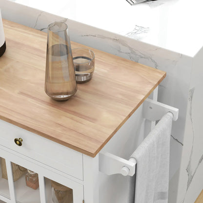 Kitchen Cart on Wheels, Utility Storage Island, Rubber Wood Top, White Kitchen Islands & Kitchen Carts at Gallery Canada