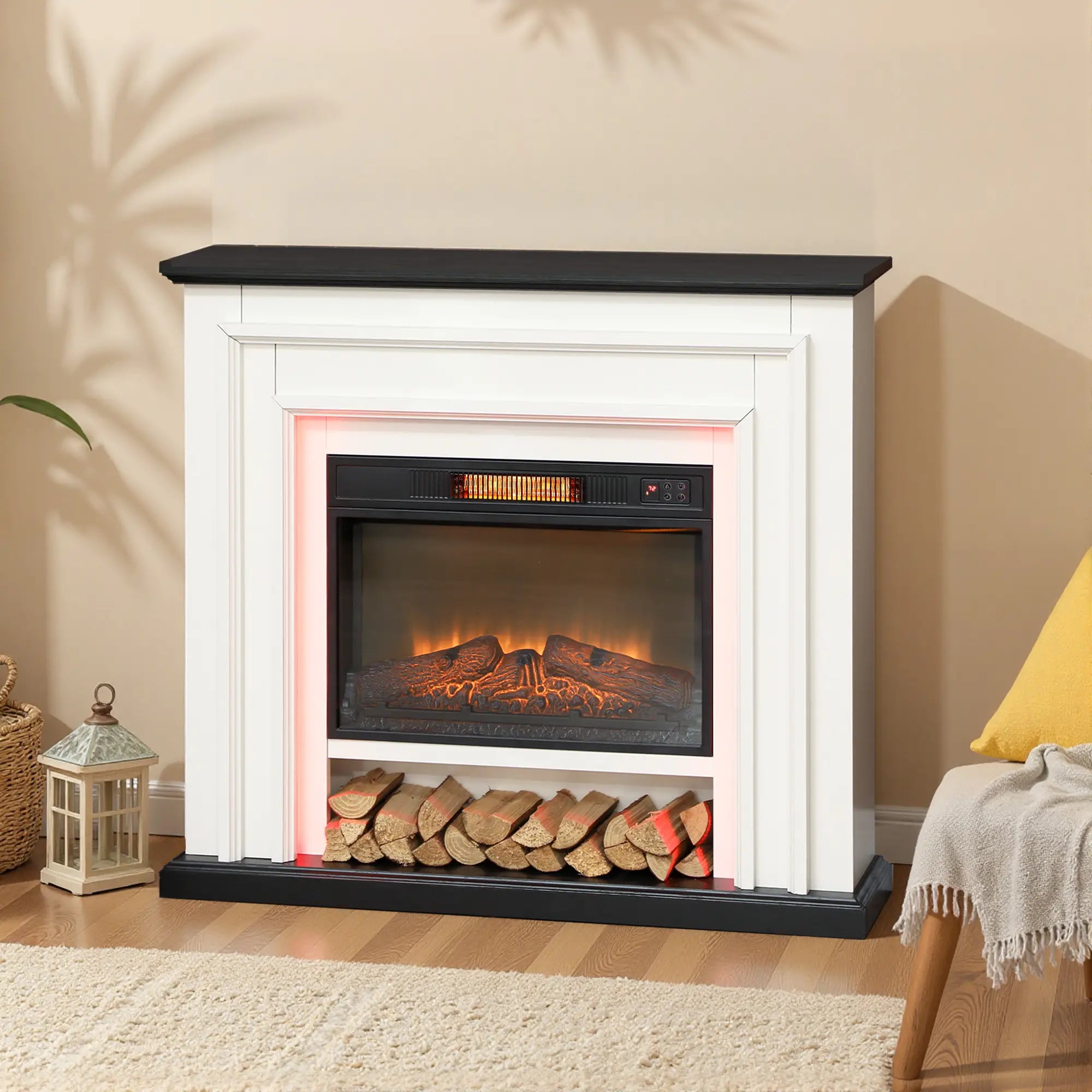 41 Inch Electric Fireplace, 1400W Heater, Adjustable 3D Flame, Black and White Electric Fireplaces at Gallery Canada