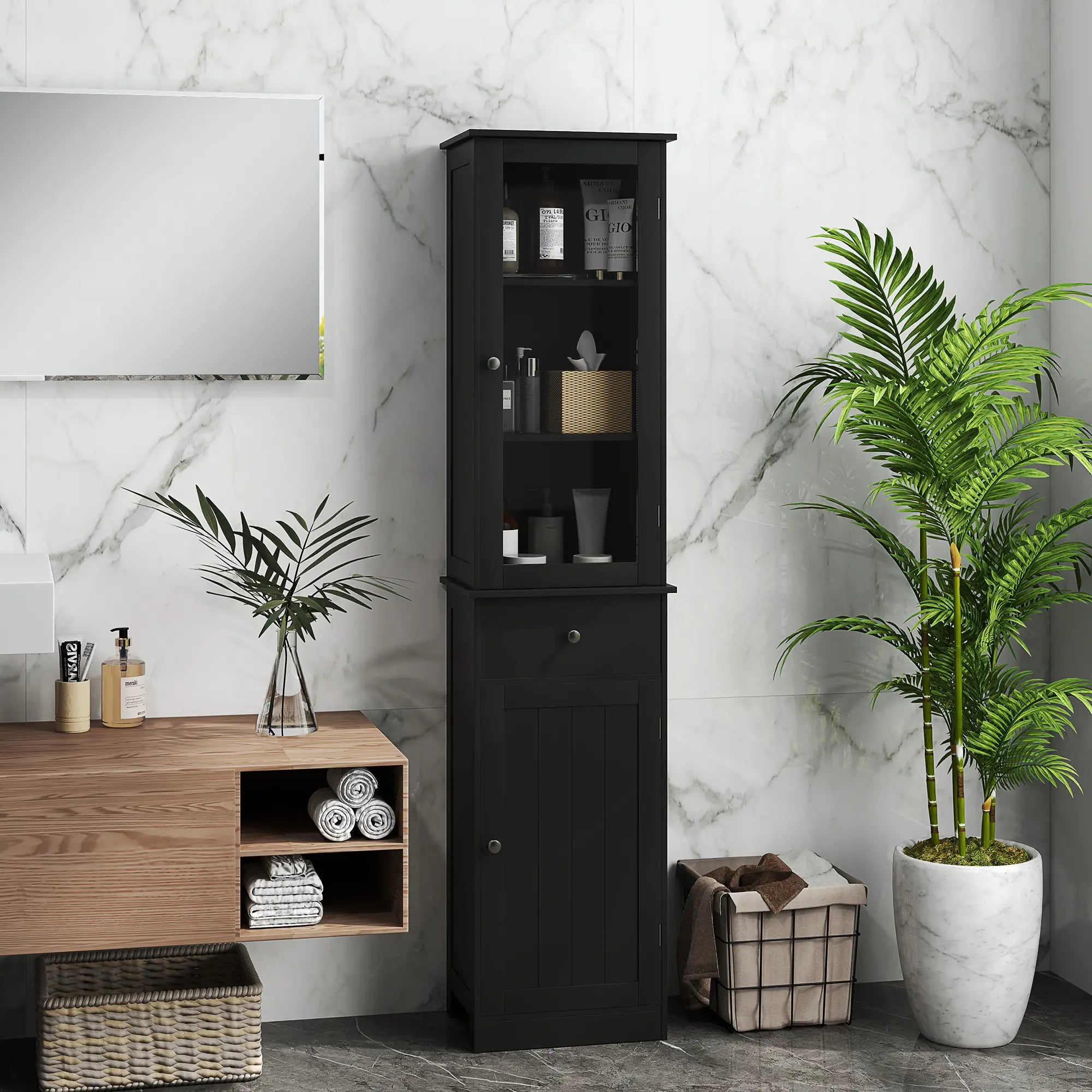Tall Bathroom Cabinet, 2 Doors, Adjustable Shelves, Black Bathroom Cabinets at Gallery Canada