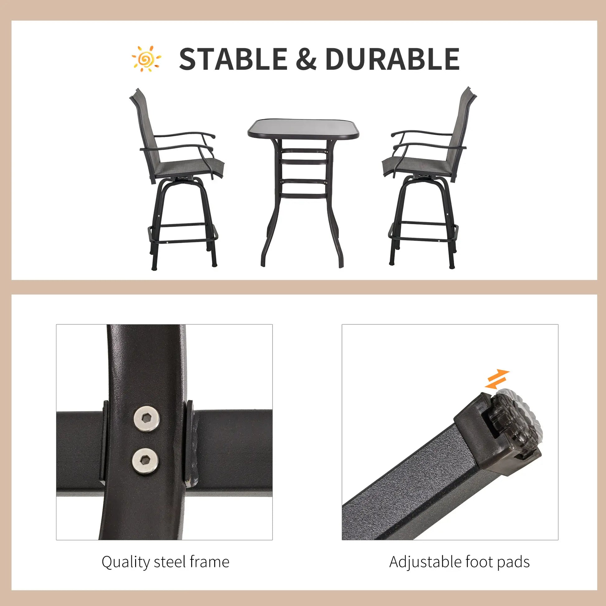 3 Piece Outdoor Patio Bar Set, 2 Swivel Stools, 1 Table, Grey Bistro Sets at Gallery Canada