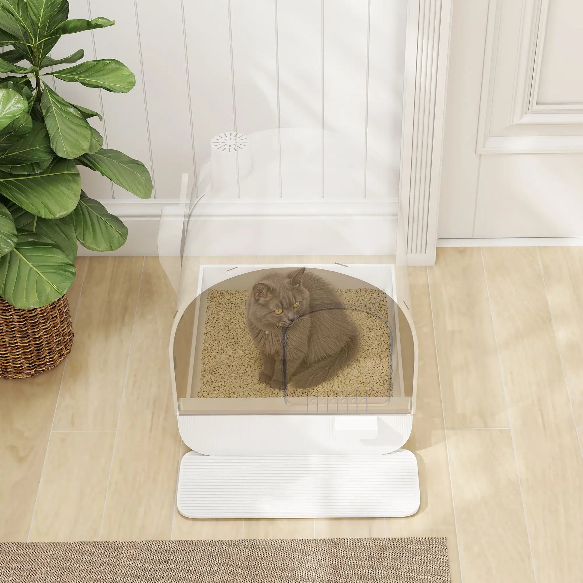 Cat Litter Box with Lid, Removable Tray, Scoop, Filter, White Cat Litter Box Enclosures at Gallery Canada