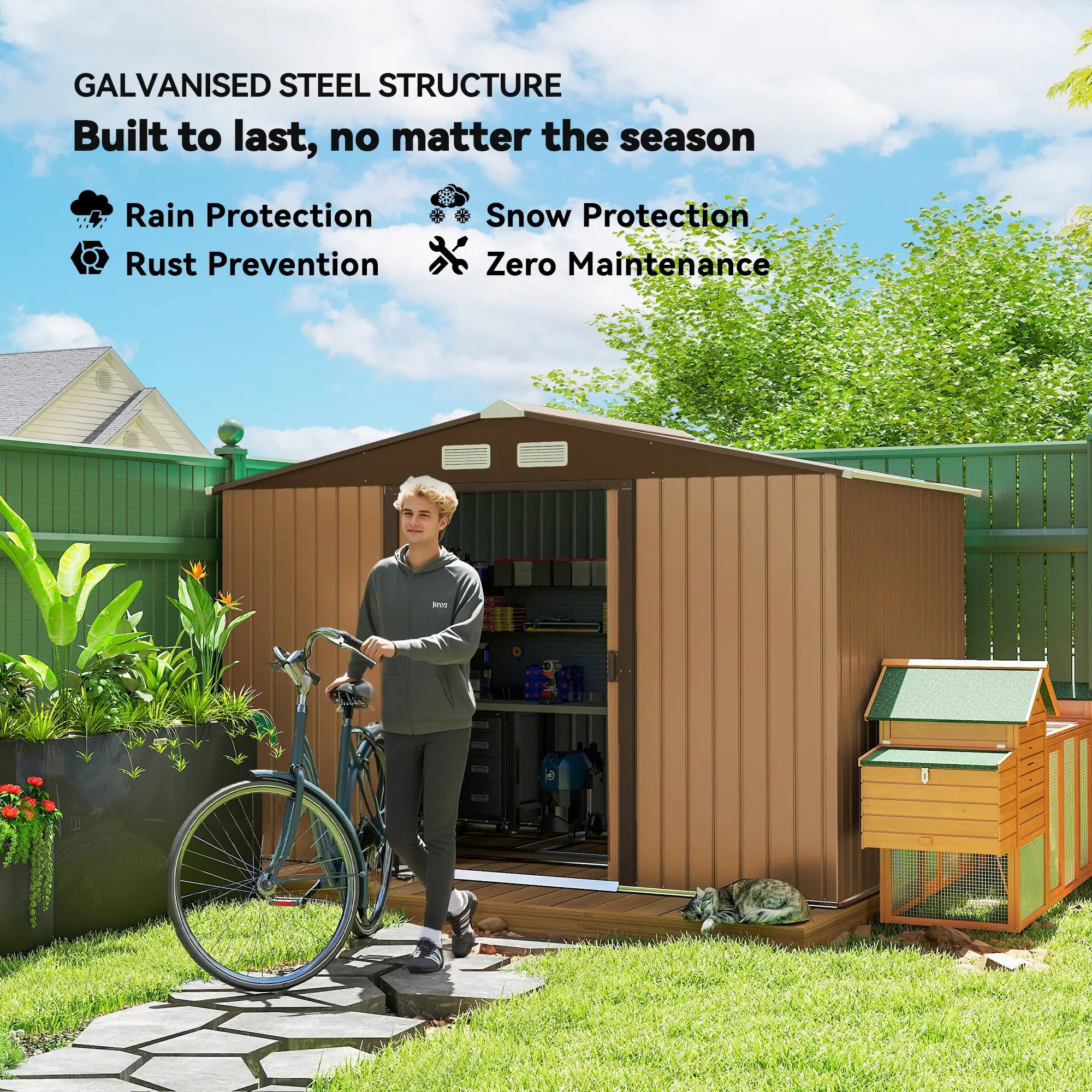 9.1'x6.4'x6.3' Garden Storage Shed, Metal Tool House, Double Doors, Dark Grey Yellow Sheds at Gallery Canada