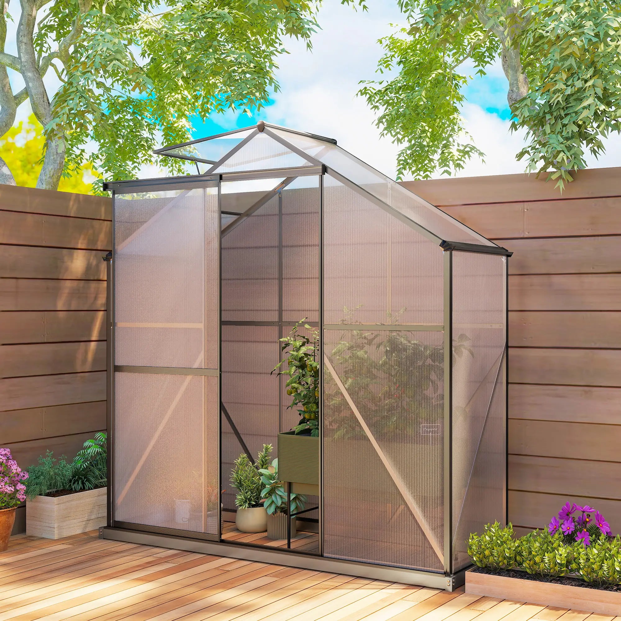 6' X 2.5' Polycarbonate Greenhouse With Sliding Door & Roof Vent, No color found Walk In Greenhouses at Gallery Canada