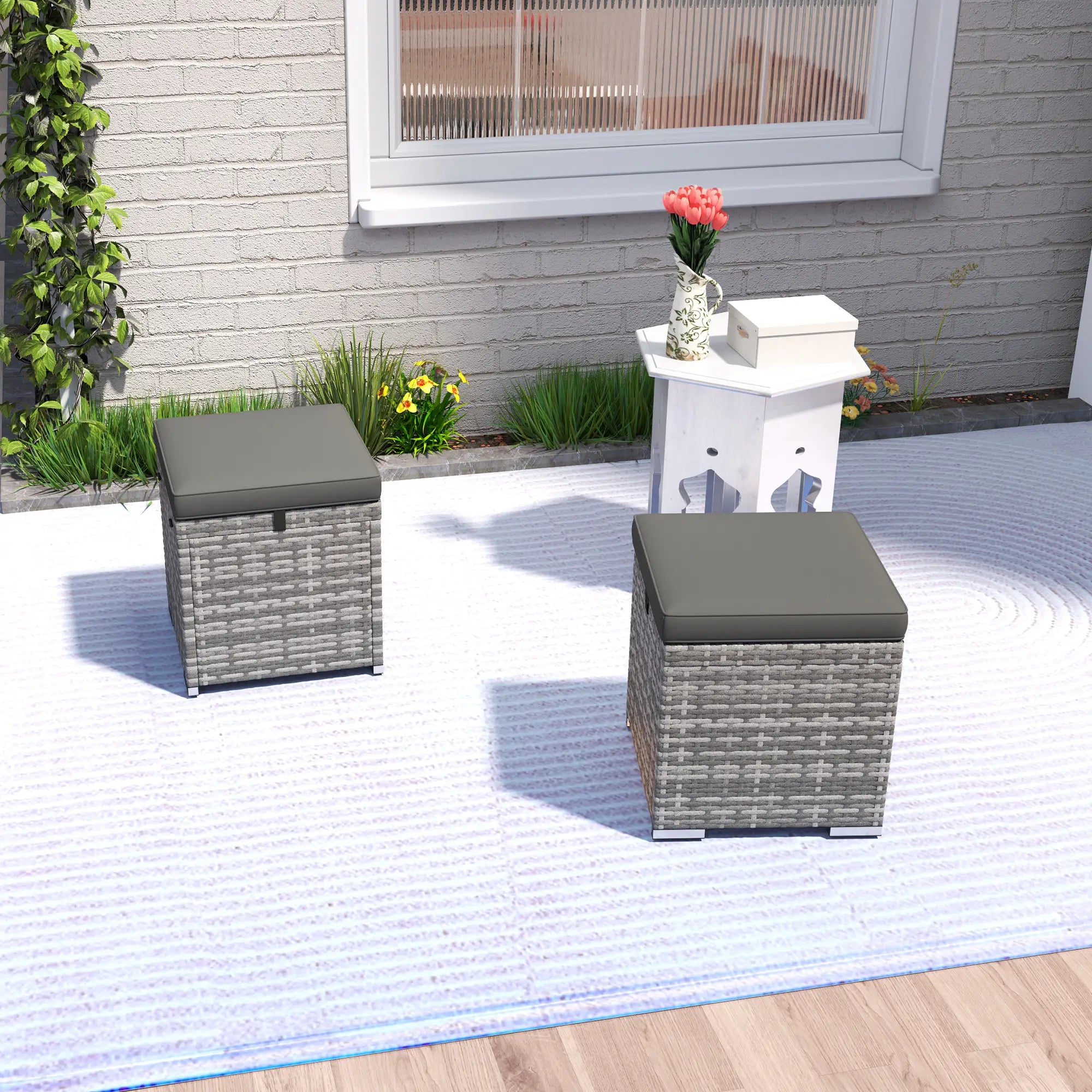 2 Piece Wicker Ottoman With Storage, Square Footstool, Dark Grey Patio Furniture Sets at Gallery Canada