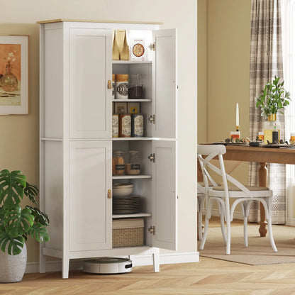 69.5" Tall Kitchen Pantry Cabinet, Motion Sensor LED Light, White Kitchen Pantry Cabinets at Gallery Canada
