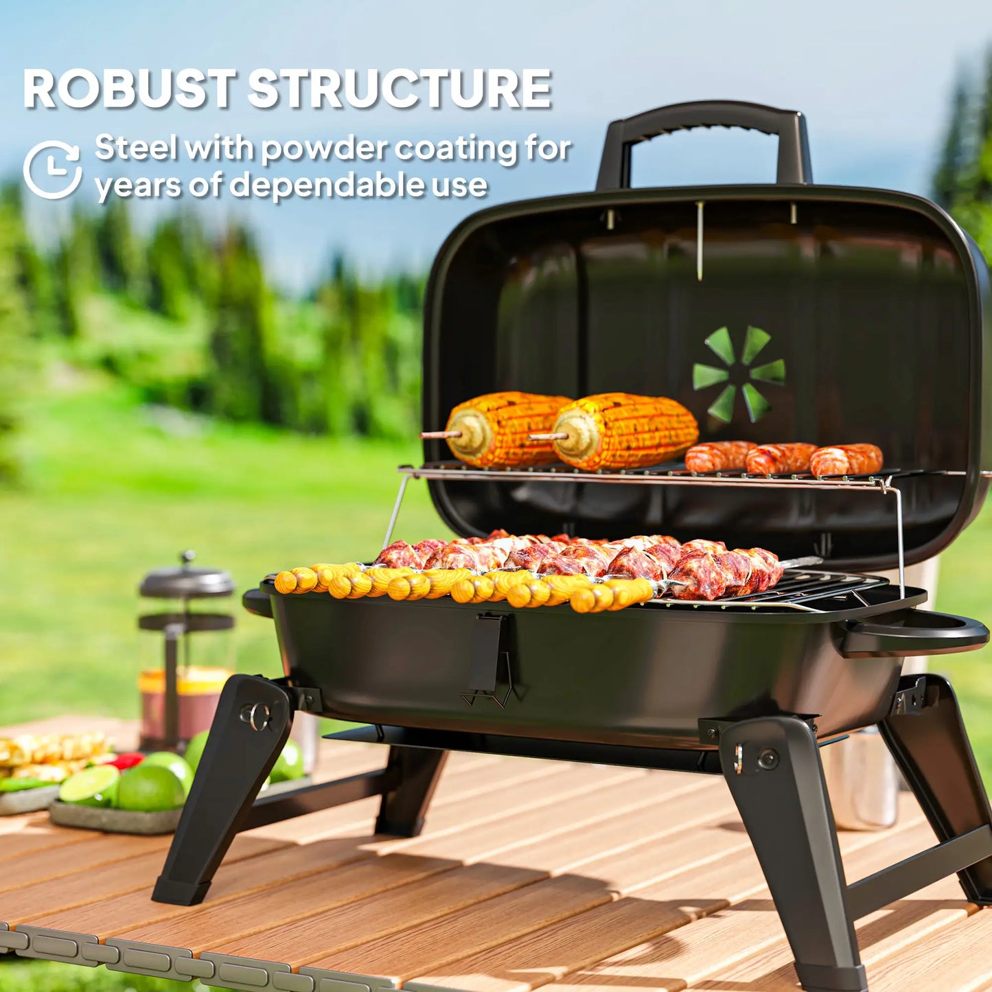 Foldable Charcoal BBQ Grill With Warming Rack, Adjustable Vent, Thermometer, Black Charcoal BBQ Grils at Gallery Canada