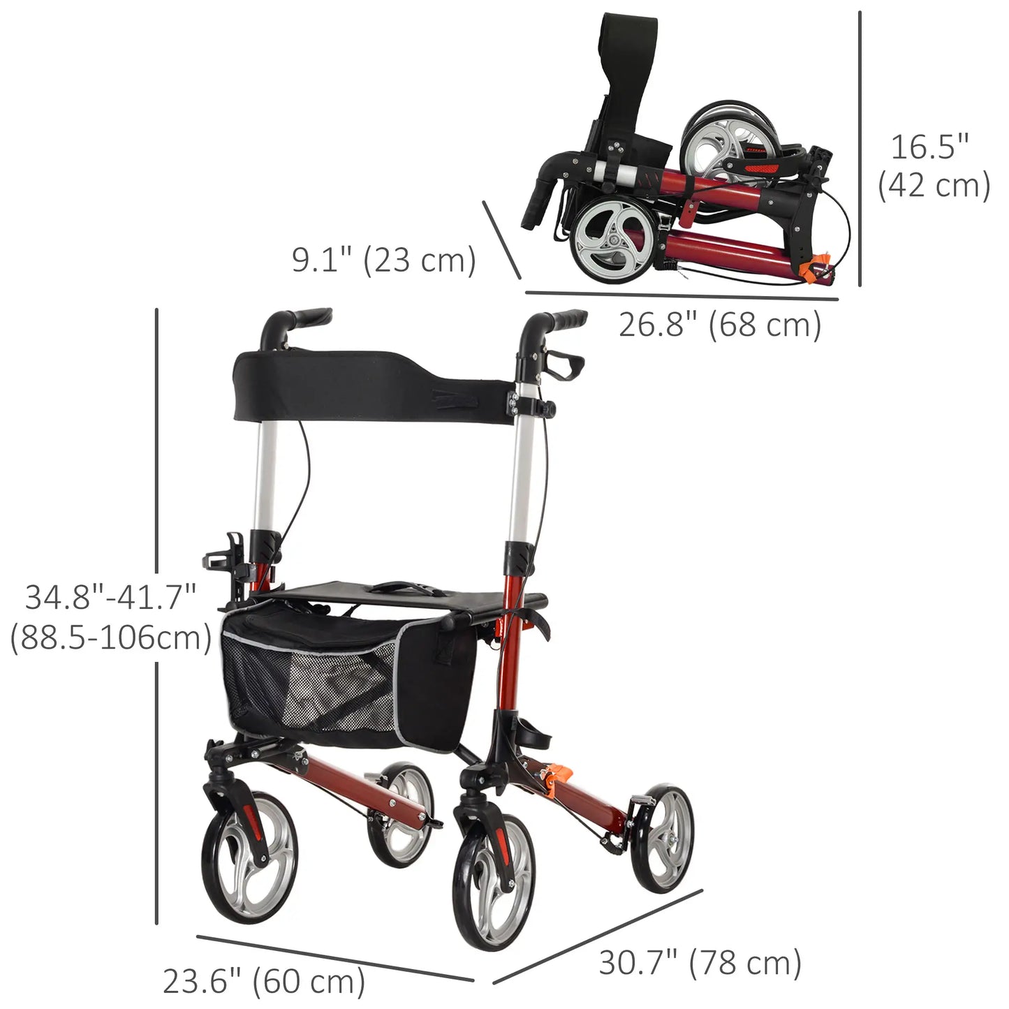 Lightweight Folding Walker, Large Seat, Adjustable Handle, Red Knee Walker & Wheelchair Ramps at Gallery Canada