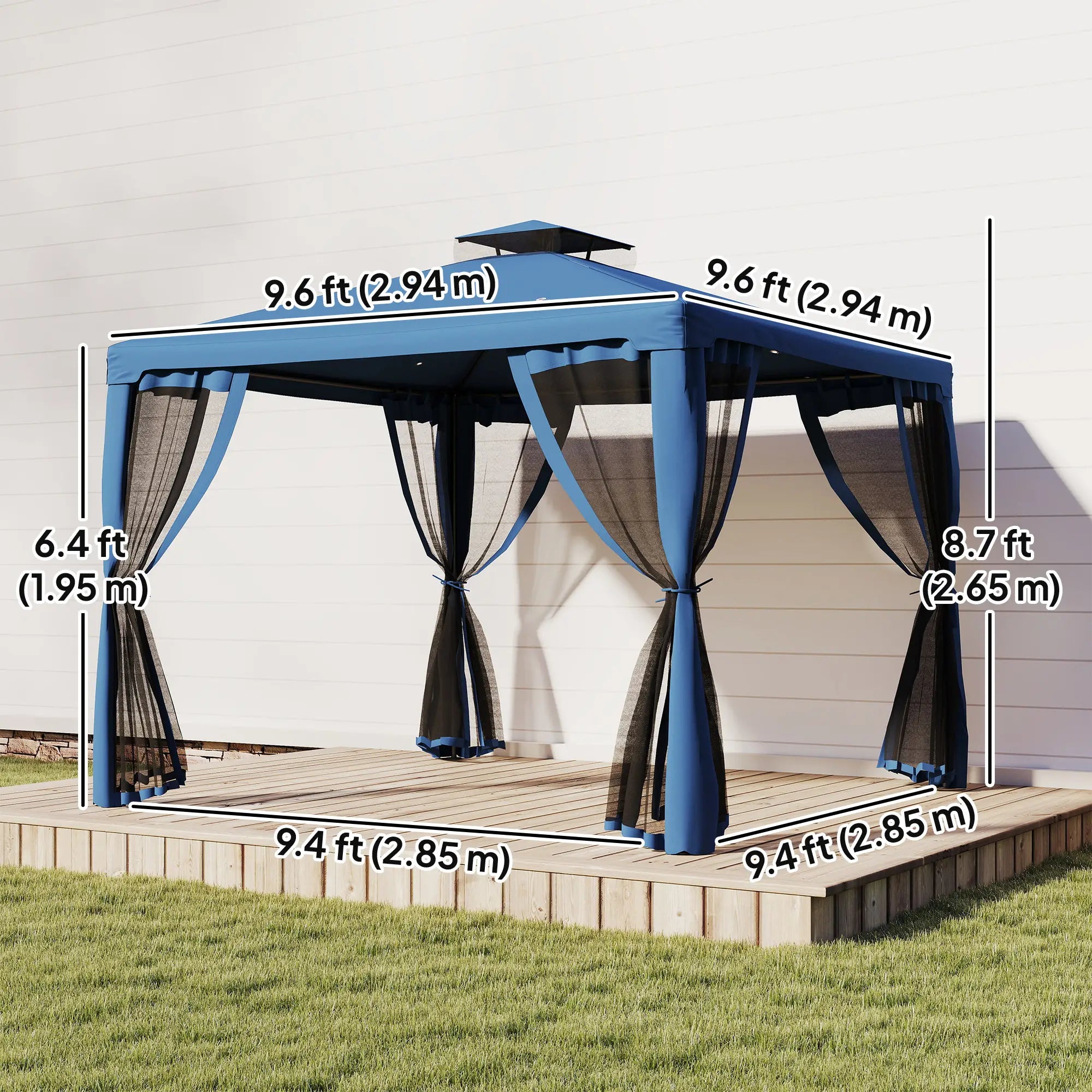 9.6' x 9.6' Patio Gazebo, Steel Frame, Mosquito Netting, Dark Blue Gazebos at Gallery Canada