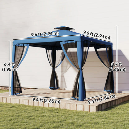 9.6' x 9.6' Patio Gazebo, Steel Frame, Mosquito Netting, Dark Blue Gazebos at Gallery Canada
