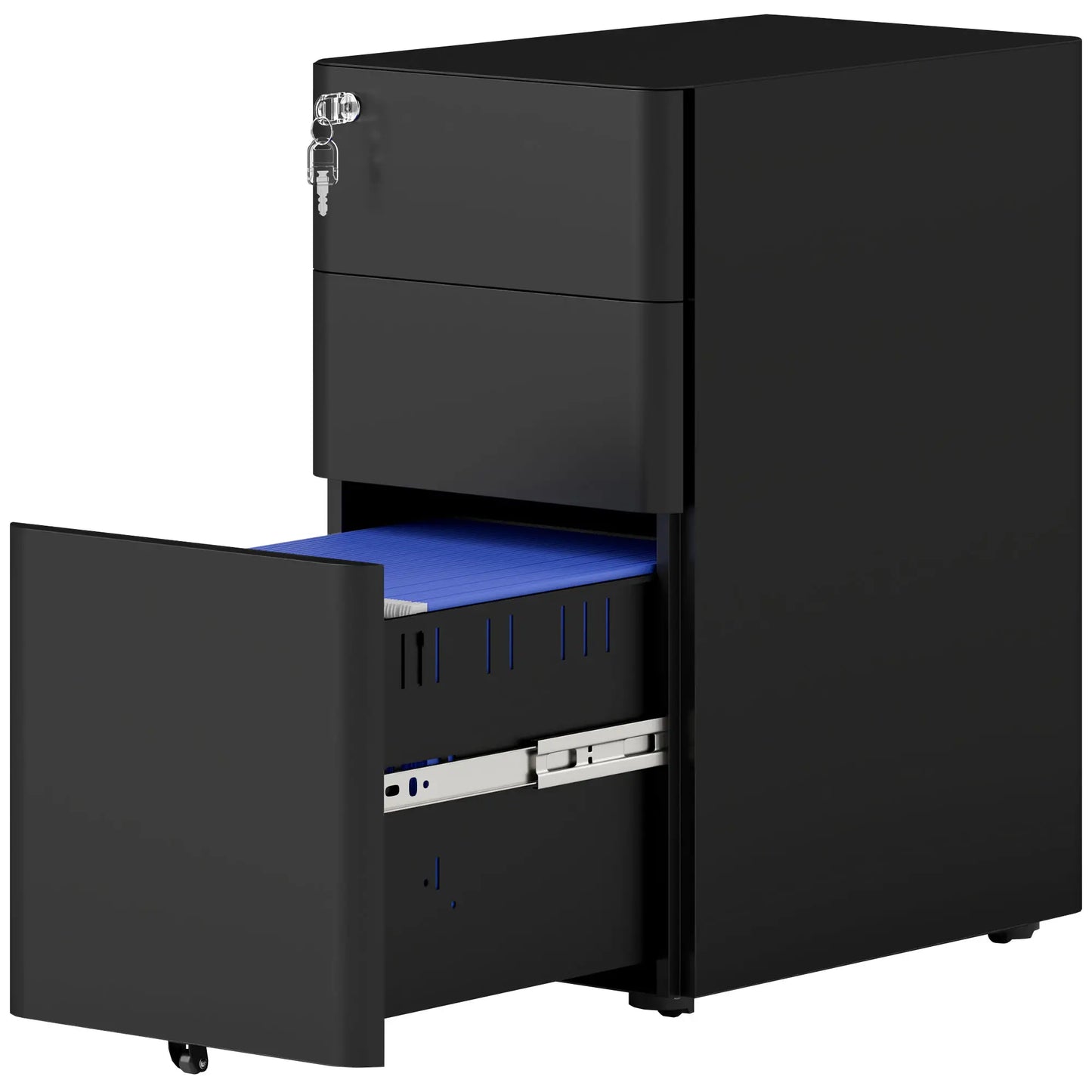 3 Drawer Filing Cabinet, Lockable Steel Office Storage, Black Office Cabinets & Cupboards Black at Gallery Canada