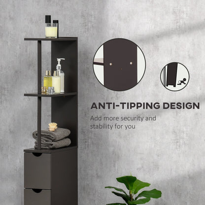 Tall Narrow Bathroom Storage Cabinet with Drawers, Open Shelves, Brown Bathroom Cabinets at Gallery Canada