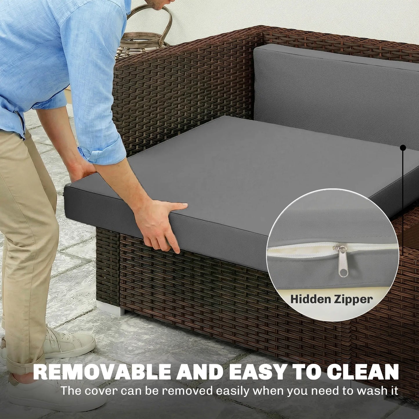Water-Repellent Outdoor Loveseat Cushion, 23.6" x23.6", Removable Covers, Grey Patio Chair Cushions at Gallery Canada