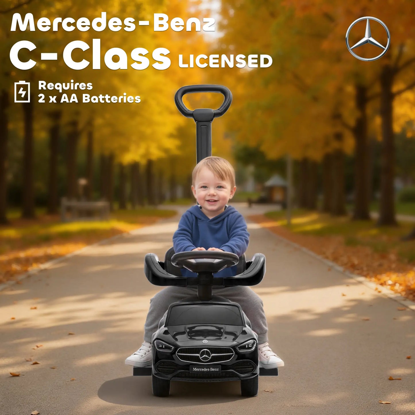 2-in-1 Sliding Walking Car for Toddlers, Black
