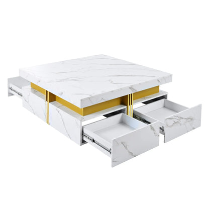 Square Storage Coffee Table, 4 Drawers, MDF, 33.5" L x 33.5" W x 16.5" H, White Coffee Tables at Gallery Canada