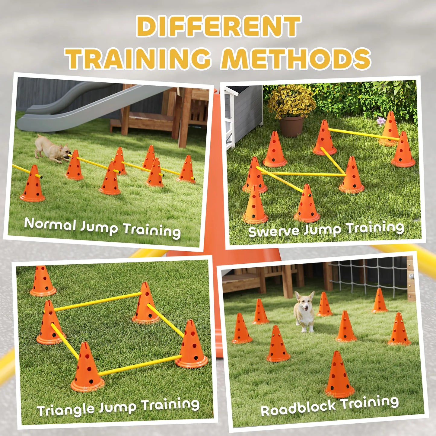 Dog Agility Hurdle Set, Adjustable Obstacle Course, 8 Cones 8 Poles, Orange Dog Agility Training Equipment at Gallery Canada