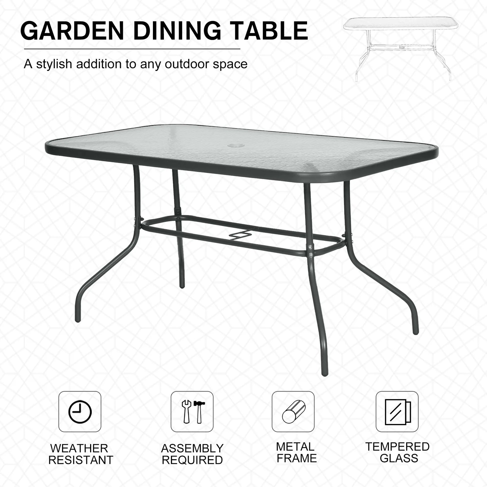 Metal Garden Dining Table, Outdoor Patio Table, Tempered Glass Top, 55" x 31.5" Patio Dinning Tables at Gallery Canada