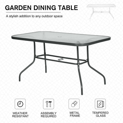 Metal Garden Dining Table, Outdoor Patio Table, Tempered Glass Top, 55" x 31.5" Patio Dinning Tables at Gallery Canada