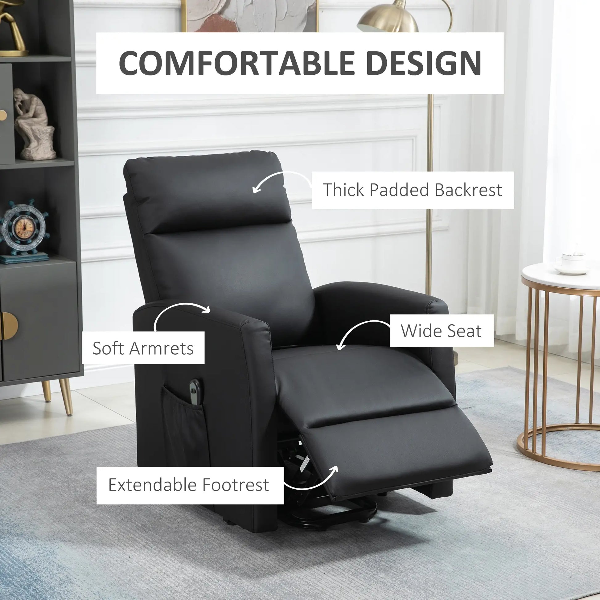 Power Lift Recliner Chair, Remote Control, Side Pocket, Black Electric Power Lift Chairs at Gallery Canada