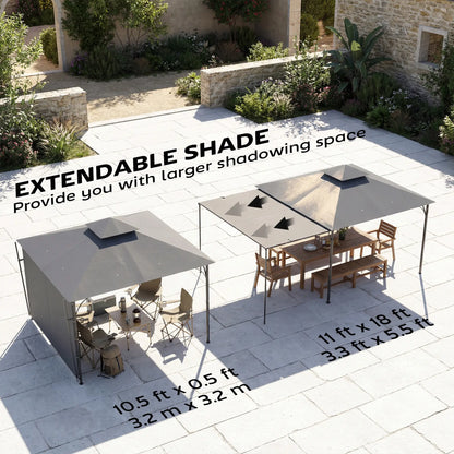 Patio Gazebo With Double Roof, Extendable Shade, 126" x126", Dark Grey Gazebos at Gallery Canada