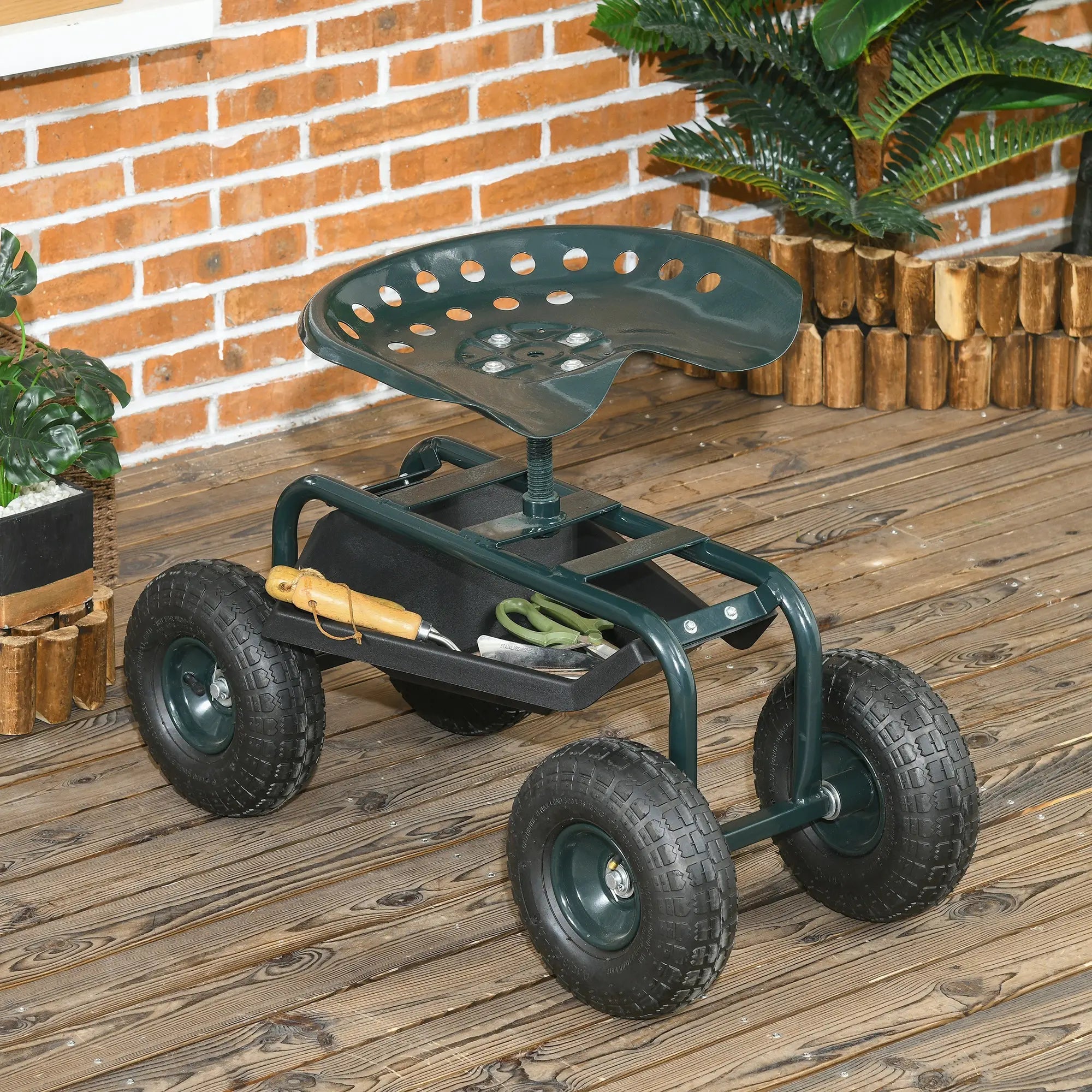 Garden Cart with 360° Swivel Seat, Tool Tray, Adjustable Height Garden Accessories at Gallery Canada