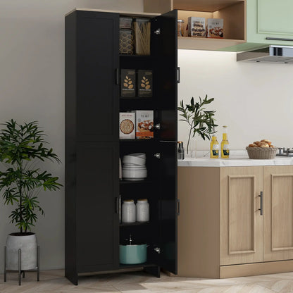 67" 4-Door Kitchen Pantry Cabinet, Adjustable Shelves, Black Kitchen Pantry Cabinets at Gallery Canada