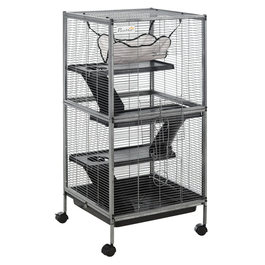4-Tier Rolling Small Animal Cage, Guinea Pig, Ferret, Chinchilla, Rabbit Houses & Habitats Silver Grey at Gallery Canada
