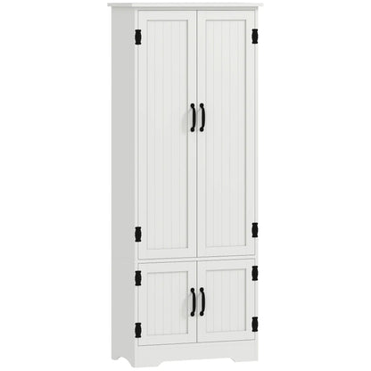 60" 4-Door Storage Cabinet, Adjustable Shelves, Large Pantry, White Kitchen Pantry Cabinets White at Gallery Canada
