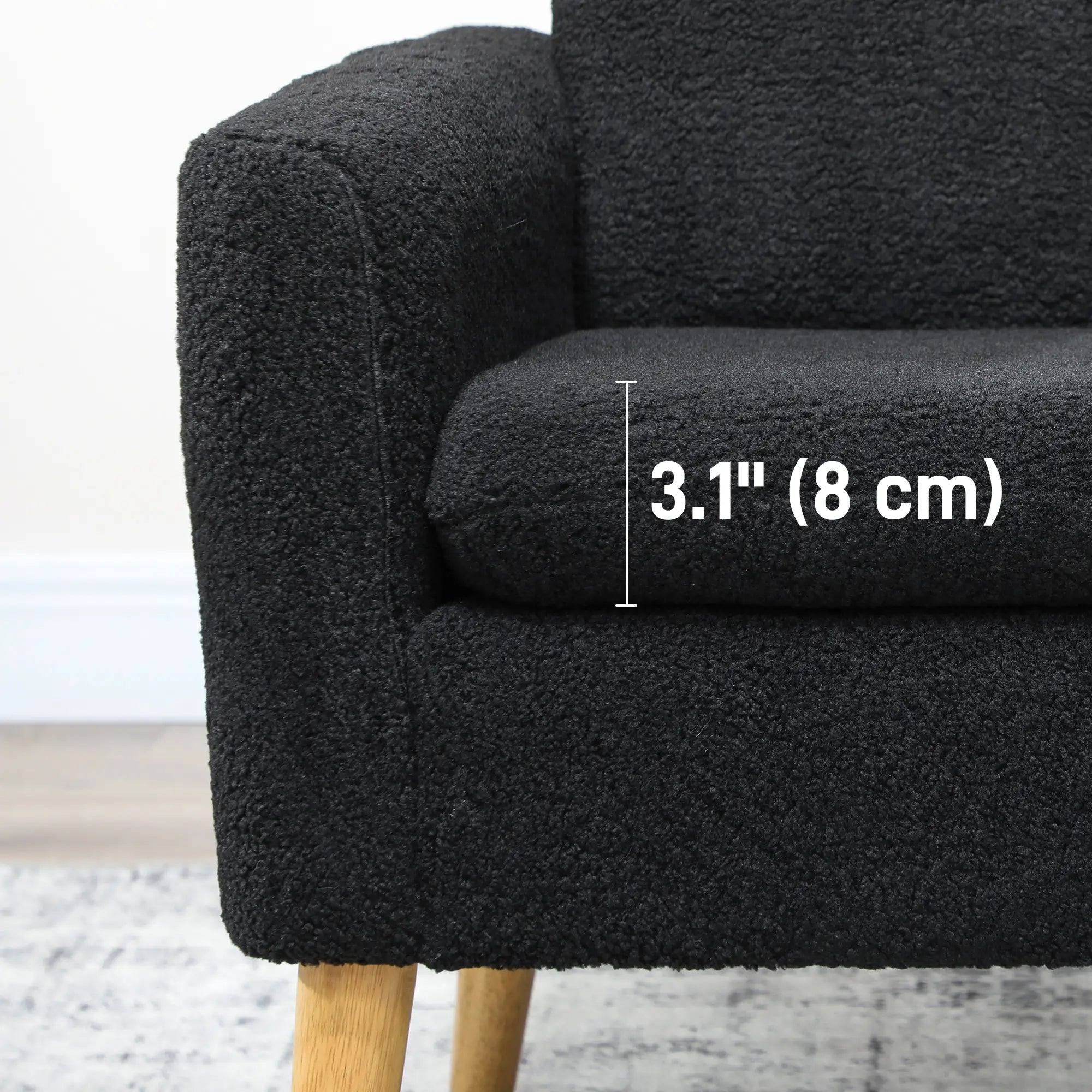 Modern Fabric Accent Chair, Upholstered Armchair with Wood Legs, Black Accent Chairs at Gallery Canada