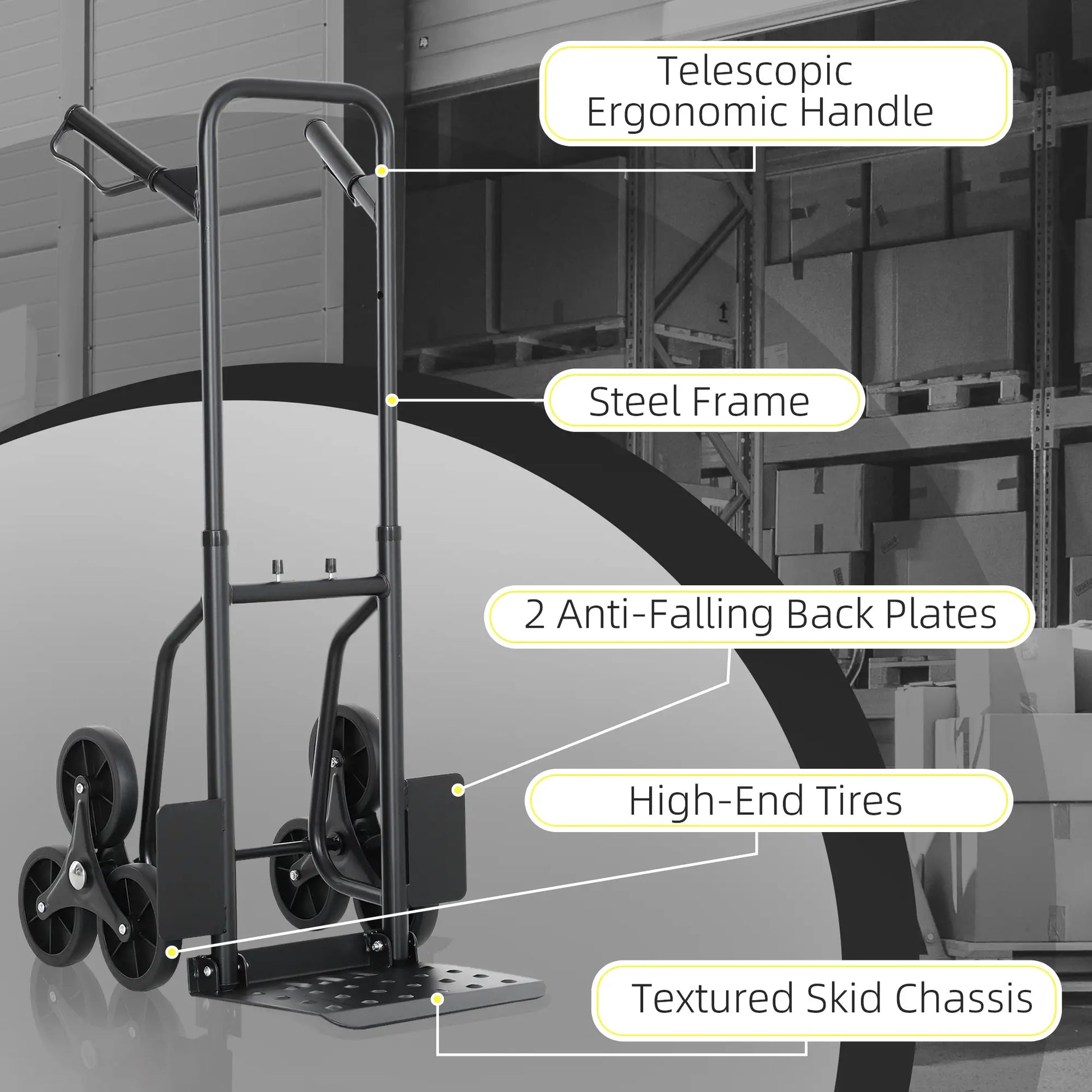 6-Wheels Stair Climber Cart, Foldable Steel, 264lbs, Black Folding Hand Trucks at Gallery Canada