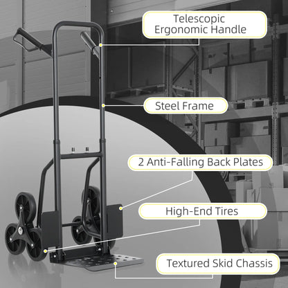 6-Wheels Stair Climber Cart, Foldable Steel, 264lbs, Black Folding Hand Trucks at Gallery Canada