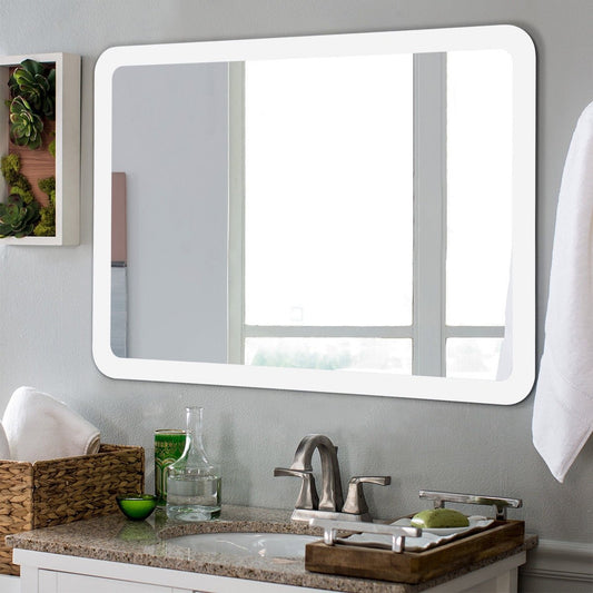 LED Wall-mounted Bathroom Rounded Arc Corner Mirror with Touch - Gallery Canada