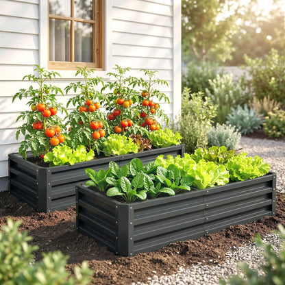 4' x 2' x 1' Galvanized Raised Garden Bed, Set of 2, Grey Galvanized Planter Boxes at Gallery Canada