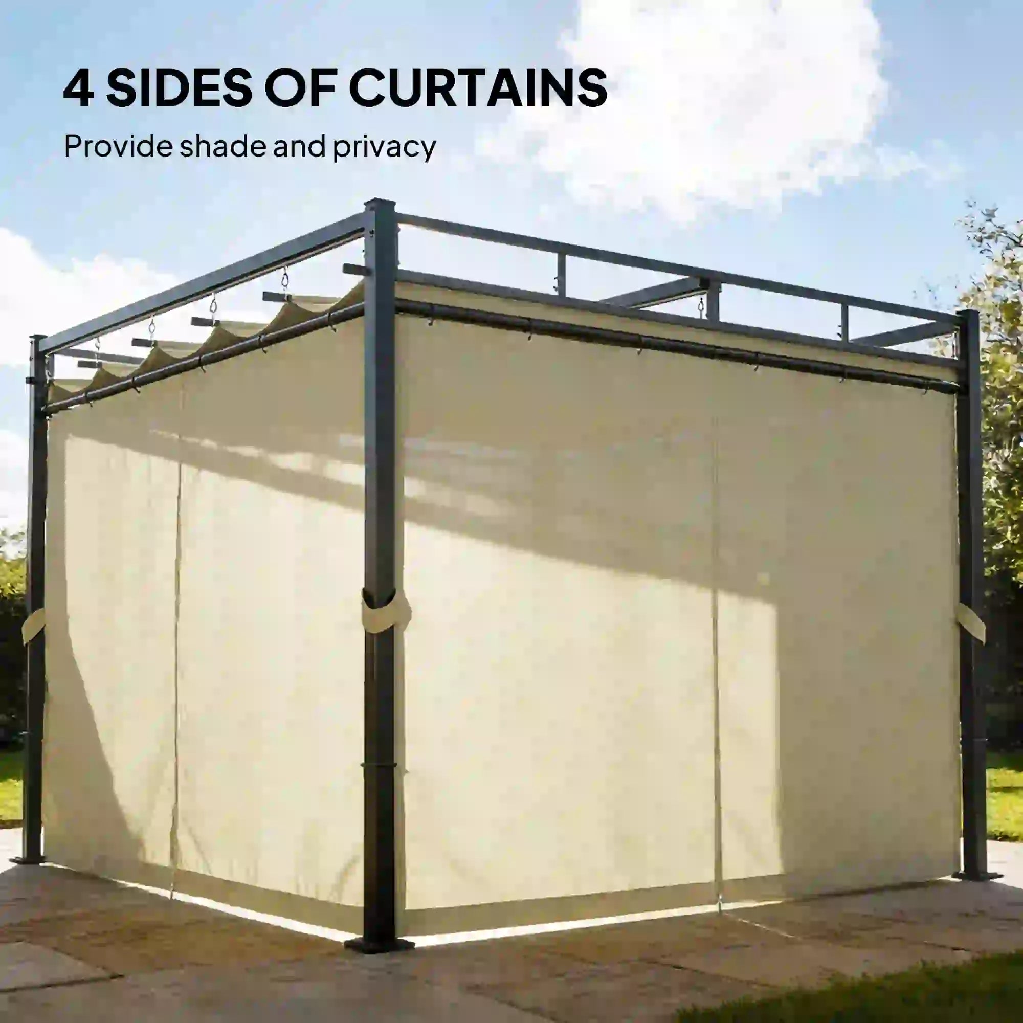 10' x 10' Outdoor Gazebo, Retractable Pergola Canopy With Curtains, Beige Pergolas at Gallery Canada