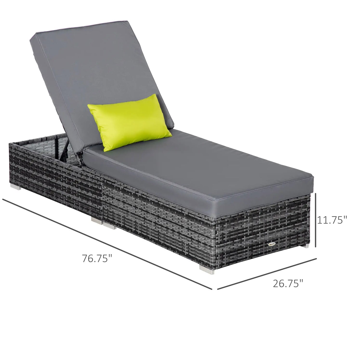 Patio Wicker Lounger, Outdoor PE Rattan Chaise Lounge, Adjustable Recliner, Grey Chaise Loungers at Gallery Canada