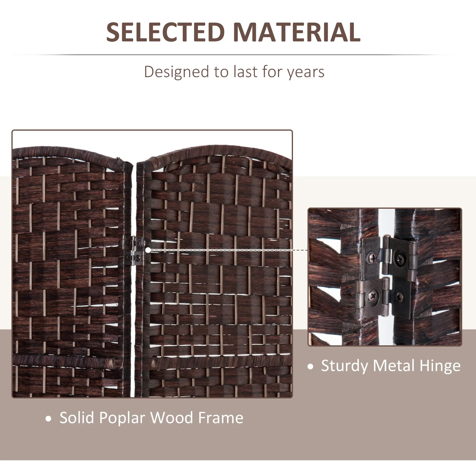 6ft Folding Room Divider, 3 Panel Wooden Frame, Brown Room Dividers at Gallery Canada