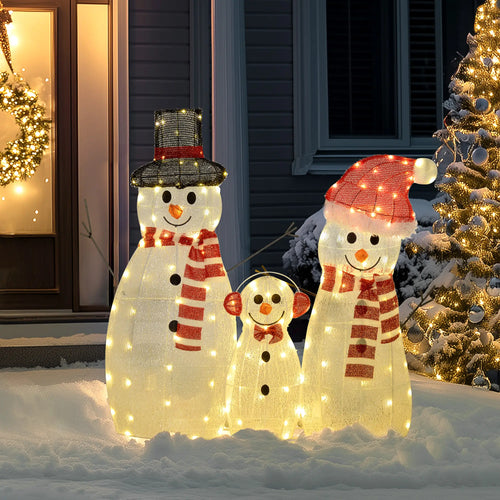 3-Piece Lighted Snowman Set, Indoor Outdoor Christmas Decor, White