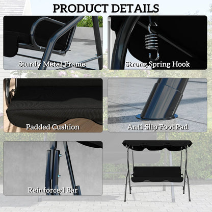 Outdoor Porch Swing, Adjustable Canopy, 3-Seater Patio Chair With Cushion, Black Porch Swings with Canopy at Gallery Canada
