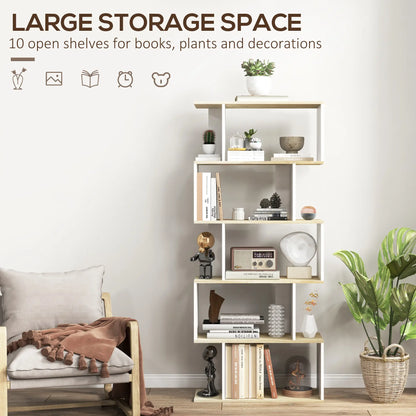 5-Tier Geometric S Shaped Bookcase, Tall Narrow Display Shelf, White Display Bookshelves at Gallery Canada