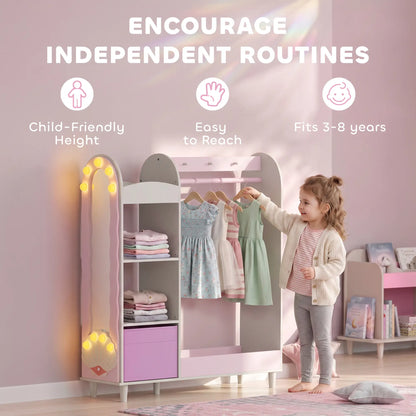 Portant à vêtements pour enfants avec miroir, tiroir et étagères, rose