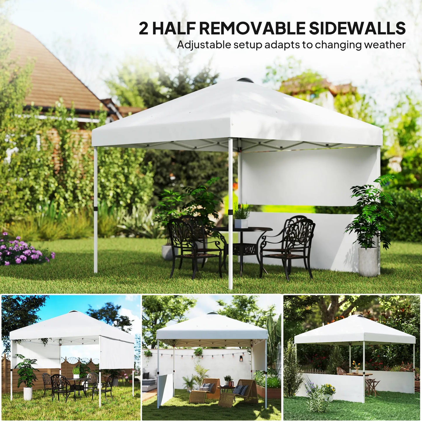 10' x 10' Pop Up Canopy Tent, 2 Half Sidewalls, UV50+, Adjustable, White Pop Up Canopies at Gallery Canada
