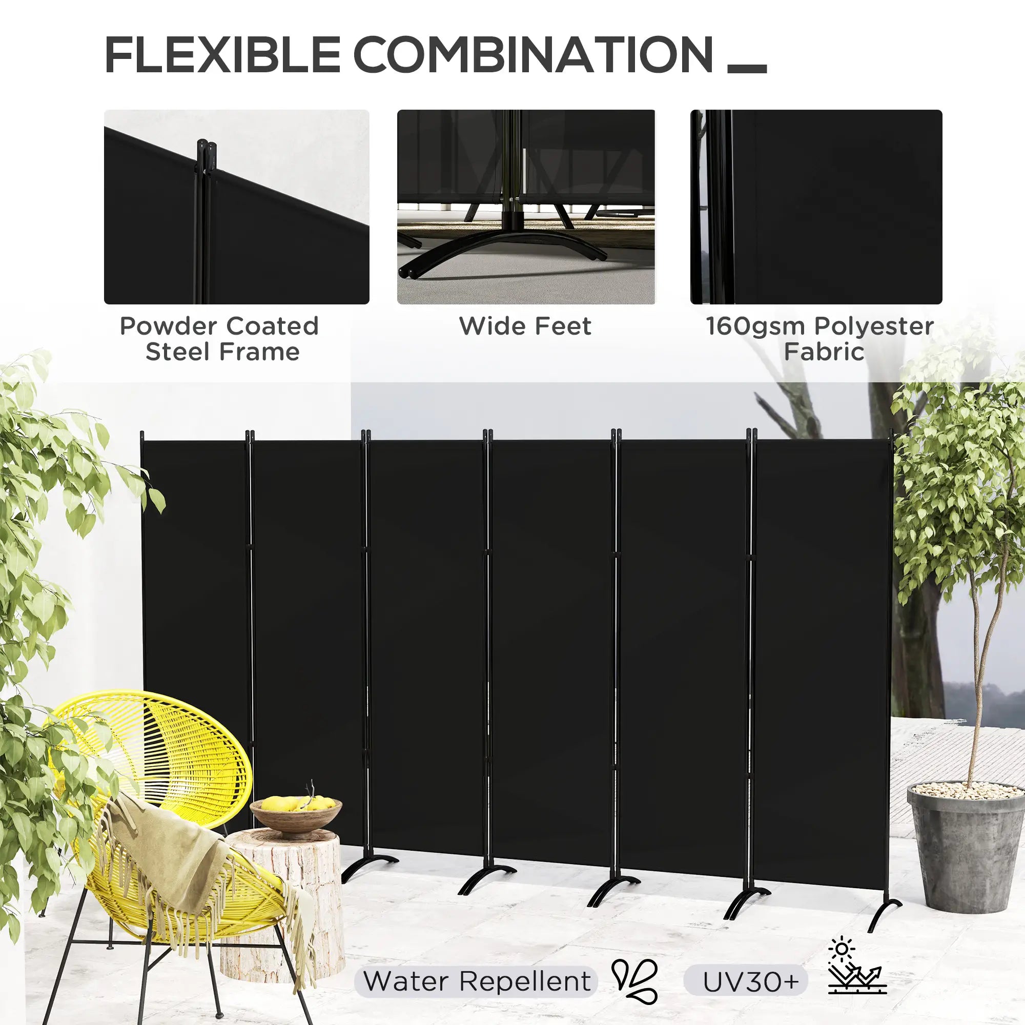6 Panel Folding Room Divider, UV30+ Privacy Screen, Black Side Awnings at Gallery Canada