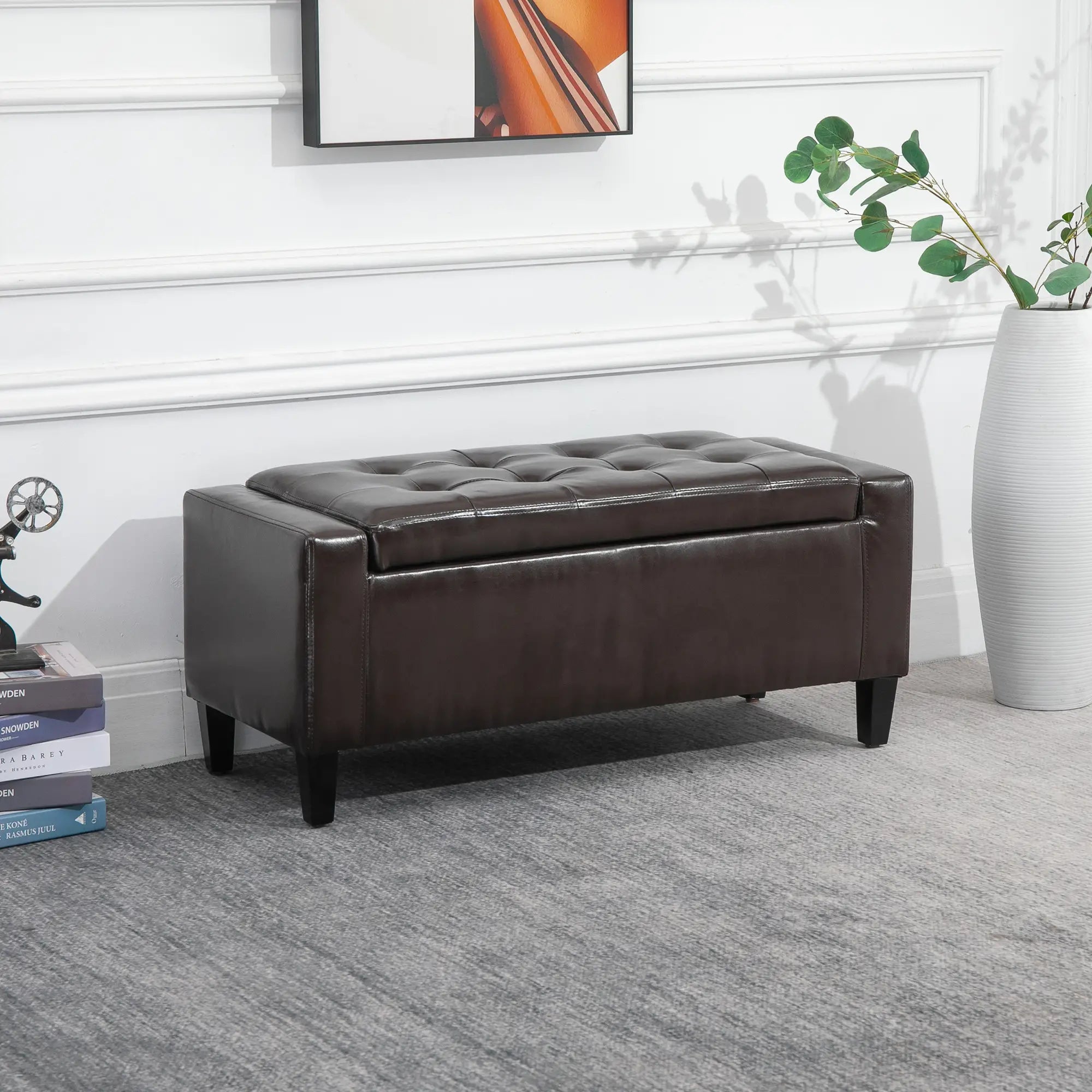 Storage Ottoman Bench, PU Leather, Tufted Design, Brown Storage Ottomans & Benches at Gallery Canada