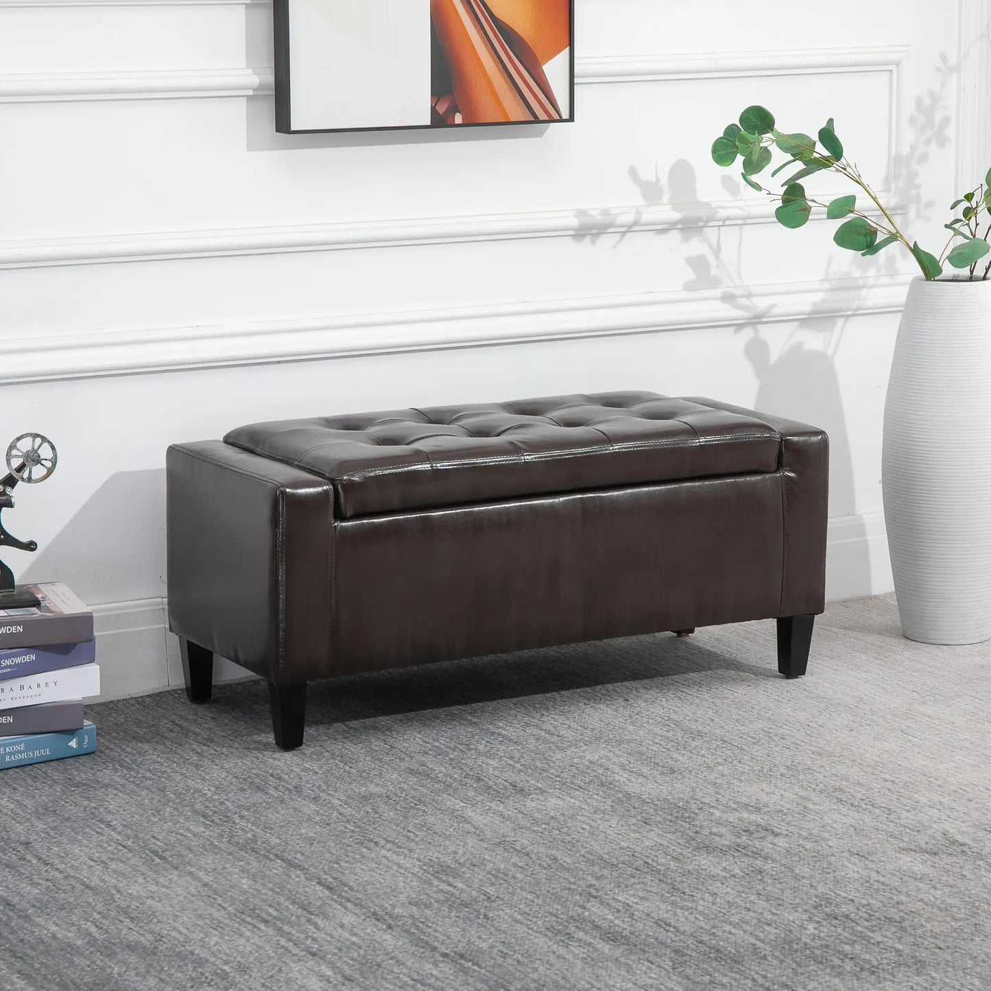Storage Ottoman Bench, PU Leather, Tufted Design, Brown Storage Ottomans & Benches at Gallery Canada