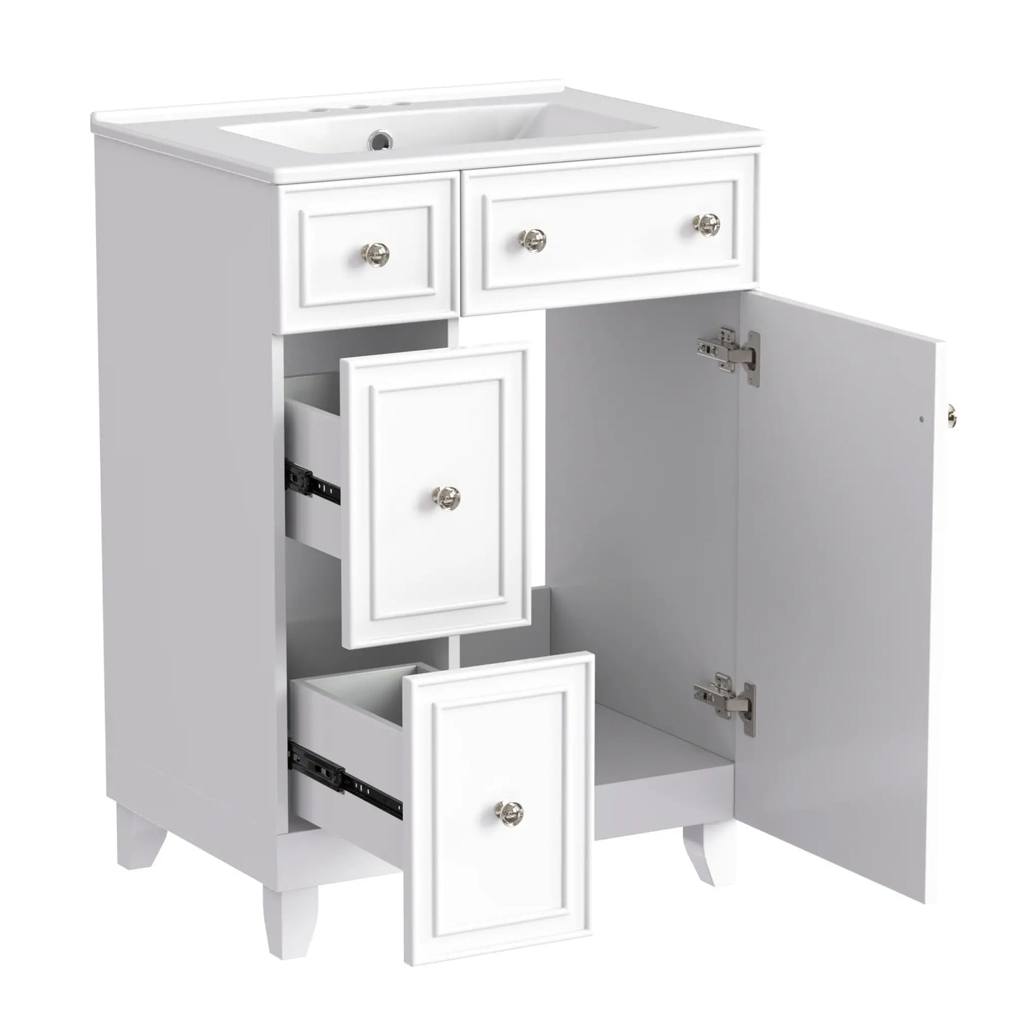 Bathroom Vanity Cabinet, 2 Drawers, Ceramic Sink, Solid Wood, 24" L x 18.5" W x 34.5" H, White Sink Cabinets at Gallery Canada
