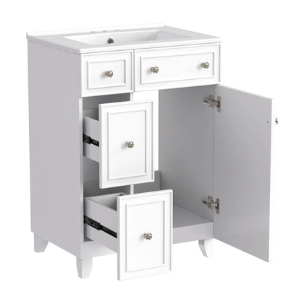 Bathroom Vanity Cabinet, 2 Drawers, Ceramic Sink, Solid Wood, 24" L x 18.5" W x 34.5" H, White Sink Cabinets at Gallery Canada