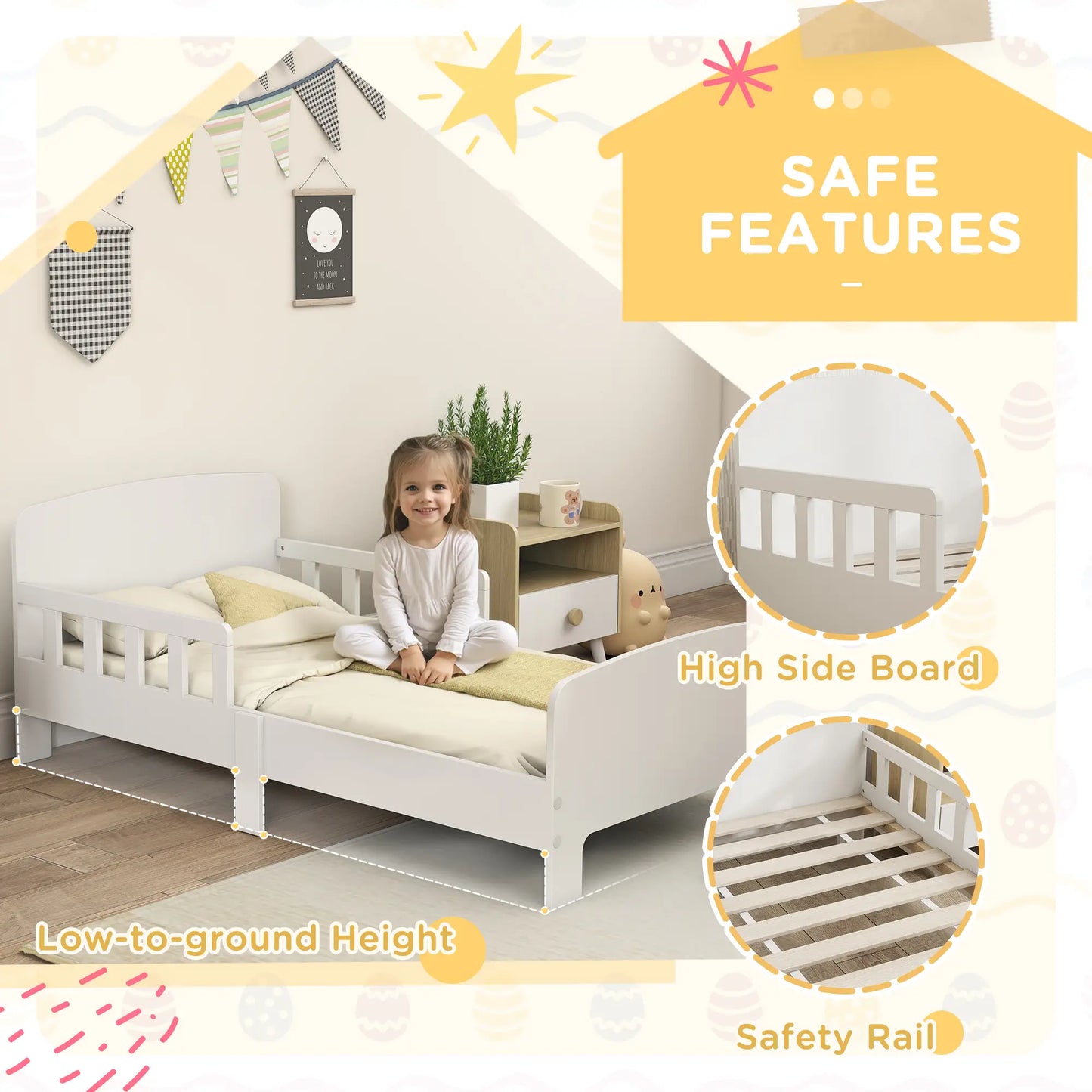 Toddler Bed with Safety Rails, Kids Bed Frame, White Kids Bedroom Furniture at Gallery Canada